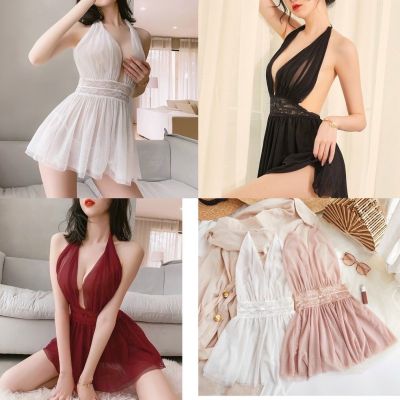 Váy ngủ sexy ren xuyên thấu cổ yếm thắt eo gợi cảm, đầm mặc nhà quyến rũ dễ thương CP065