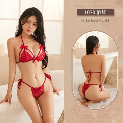 Bộ đồ lót nữ 2 mảnh lọt khe ren hoa cột dây đính nơ gợi cảm CP080